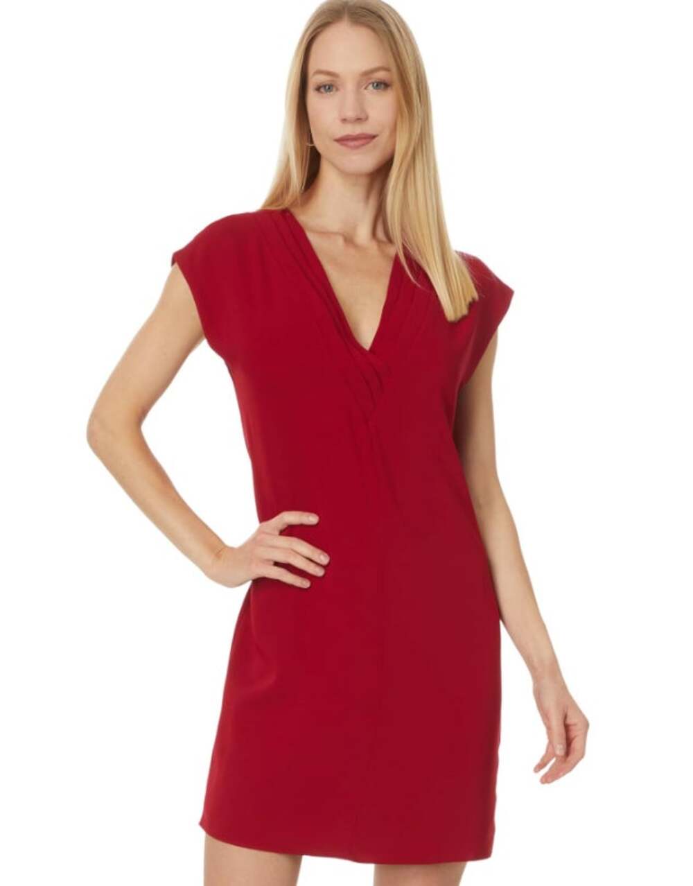 TRINA TURK Womens Zula Casual Midi Dress Medium Red Pleated Cap Sleeve NWT